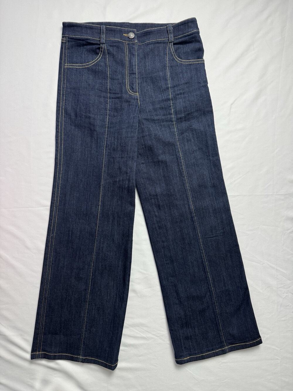 Cinq a Sept Pants Jeans Amour Indigo Wide Leg Contrast Stitch Denim Womens 4